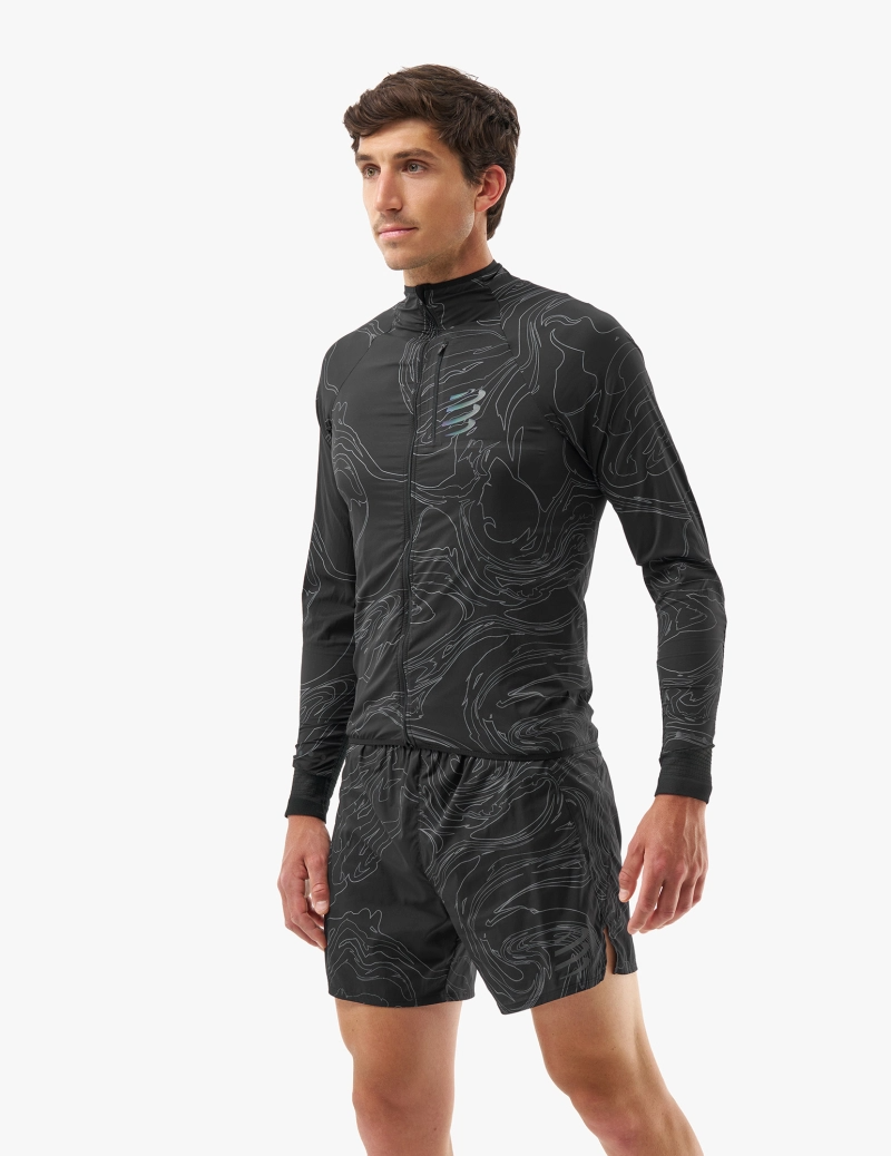 HURRICANE WINDPROOF JACKET M, BLACK/AURORA - COMPRESSPORT